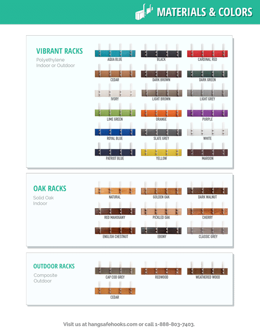 HangSafe Racks materials and colors chart